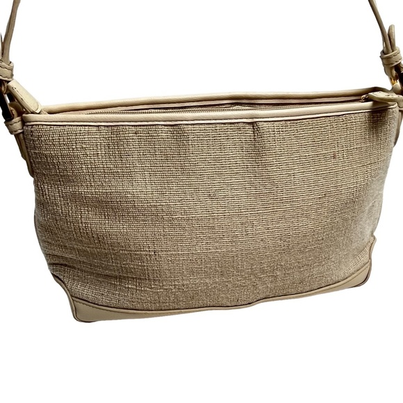 ETIENNE AIGNER Woven Cream Ivory Genuine Leather Trim Shoulder Bag Purse Handbag - Picture 9 of 16